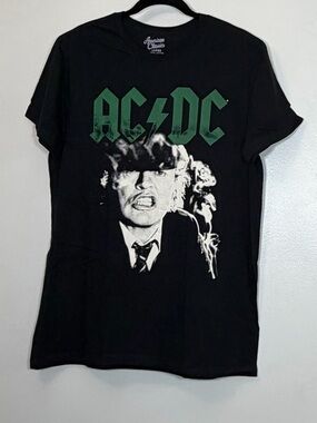 🆕 AC/DC Black Tee with White Printed Care Label